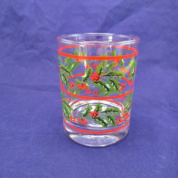 Christmas Holly Berry Old Fashioned Rocks Whisky Glass With Red Stripes - Picture 6 of 11